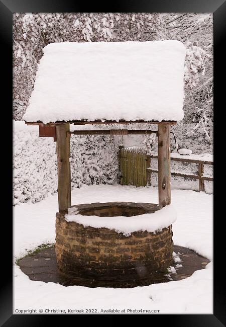 Snow Covered Wishing Well Framed Print by Christine Kerioak