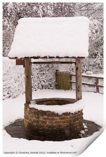 Snow Covered Wishing Well Print by Christine Kerioak