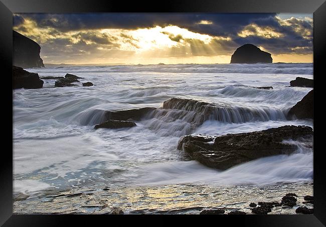 Trebarwith Strand Sundown Framed Print by David Wilkins