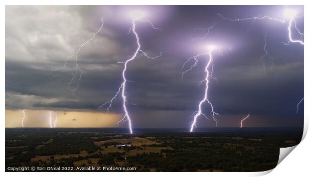Oklahoma lightnign storm Print by Sari ONeal