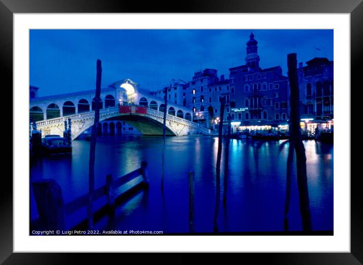 Rialto Bridge under the moon light, Venice, Italy. Framed Mounted Print by Luigi Petro