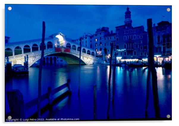 Rialto Bridge under the moon light, Venice, Italy. Acrylic by Luigi Petro