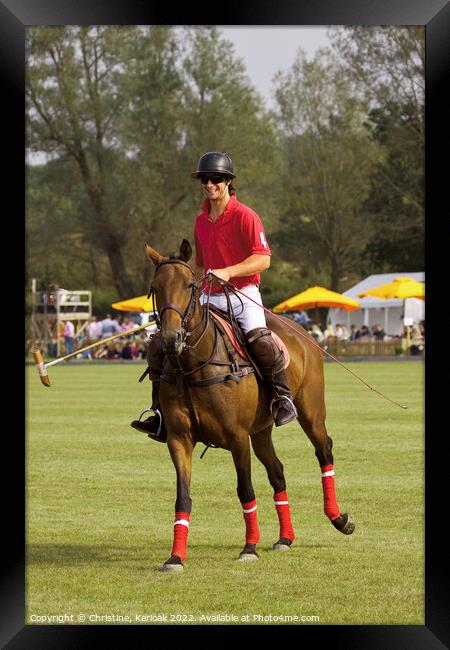 Horse and Happy Rider During Polo Match Framed Print by Christine Kerioak