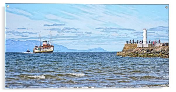 Paddle steamer Waverley approaching Ayr, Scotland. Acrylic by Allan Durward Photography