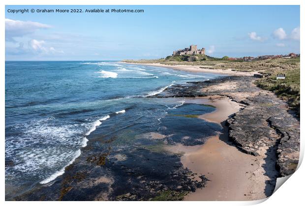 Bamburgh Castle from the north elevated Print by Graham Moore