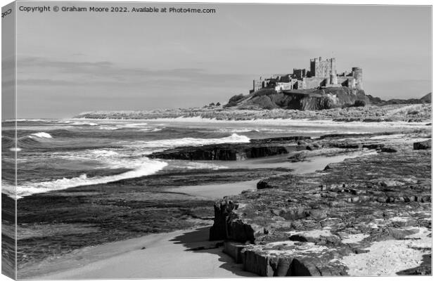 Bamburgh Castle from the north monochrome Canvas Print by Graham Moore