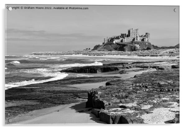 Bamburgh Castle from the north monochrome Acrylic by Graham Moore