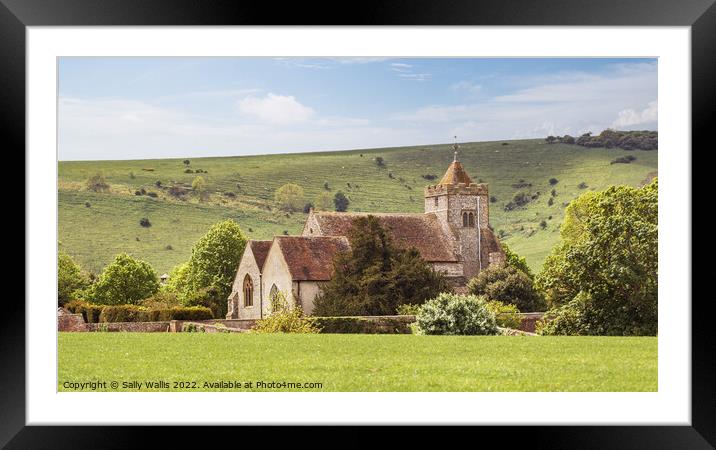 Firle Church, East Sussex Framed Mounted Print by Sally Wallis