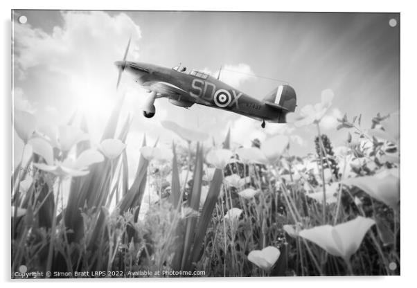 Hawker Hurricane flying over poppies in spring Acrylic by Simon Bratt LRPS