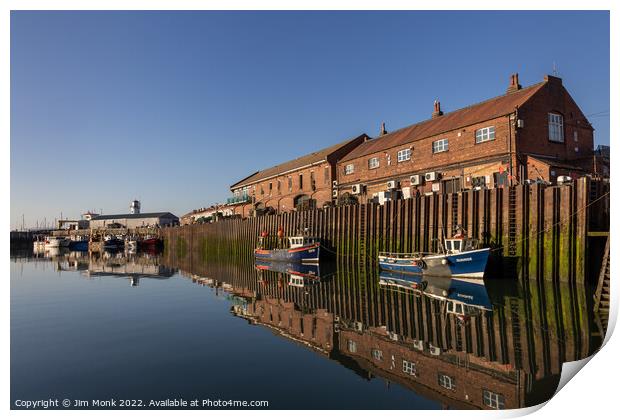 Reflections at Scarborough Harbour Print by Jim Monk