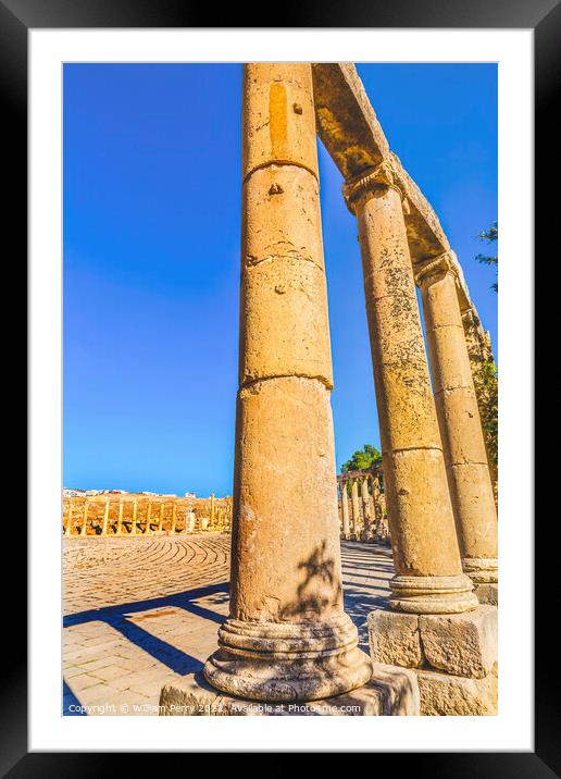 Oval Plaza Ionic Columns Ancient Roman City Jerash Jordan Framed Mounted Print by William Perry