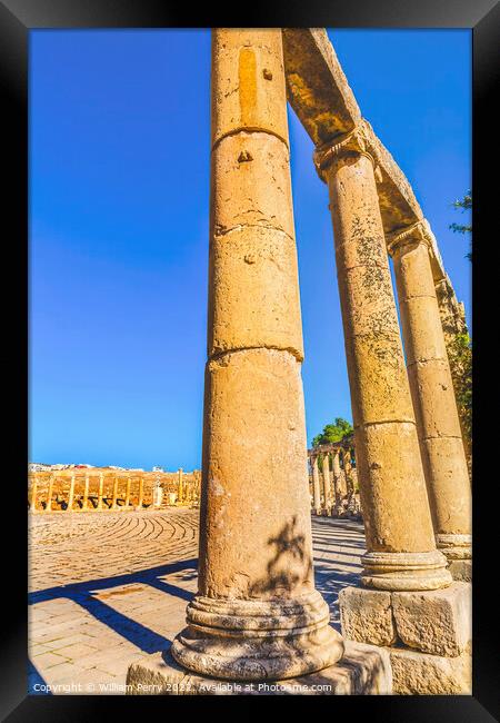 Oval Plaza Ionic Columns Ancient Roman City Jerash Jordan Framed Print by William Perry