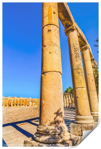Oval Plaza Ionic Columns Ancient Roman City Jerash Jordan Print by William Perry