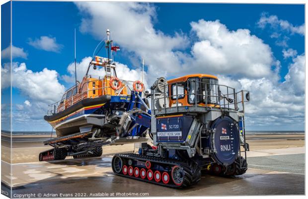 Launching Rhyl Lifeboat Canvas Print by Adrian Evans