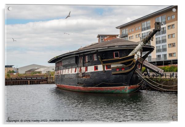 The HMS Unicorn, an old war ship now restored and converted to a museum, located in Dundee docks Acrylic by Chris Yaxley