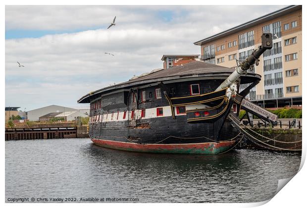The HMS Unicorn, an old war ship now restored and converted to a museum, located in Dundee docks Print by Chris Yaxley