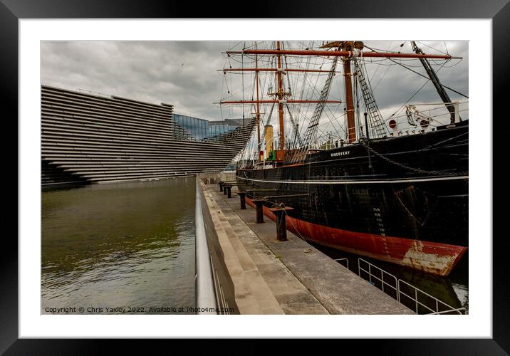 HMS Discovery research ship moored up beside the V Framed Mounted Print by Chris Yaxley