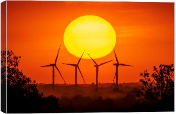 Sunset behind Tick Fen windfarm, Cambridgeshire, 12th August 202 Canvas Print by Andrew Sharpe