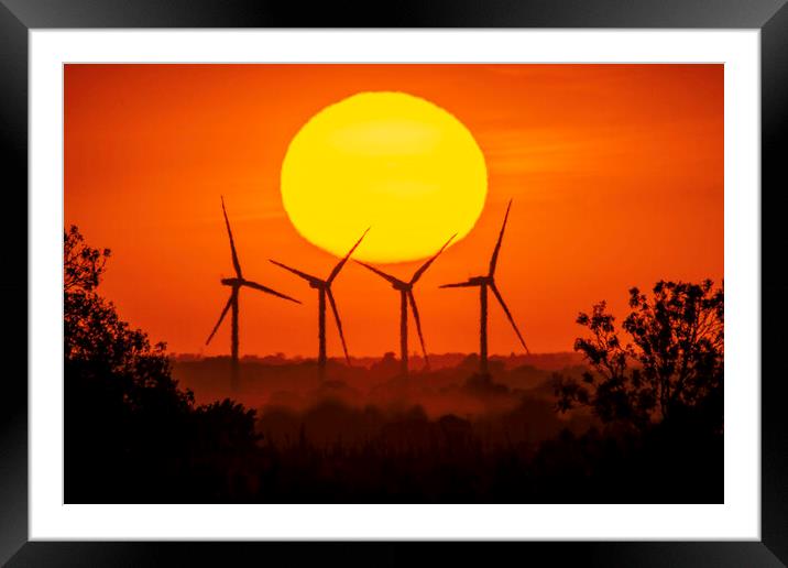 Sunset behind Tick Fen windfarm, Cambridgeshire, 12th August 202 Framed Mounted Print by Andrew Sharpe