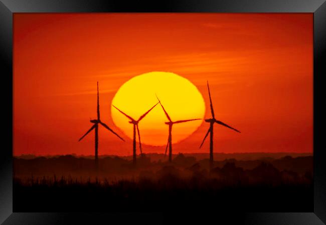 Sunset behind Tick Fen windfarm, Cambridgeshire, 12th August 202 Framed Print by Andrew Sharpe