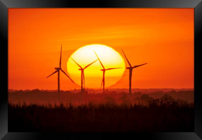 Sunset behind Tick Fen windfarm, Cambridgeshire, 12th August 202 Framed Print by Andrew Sharpe