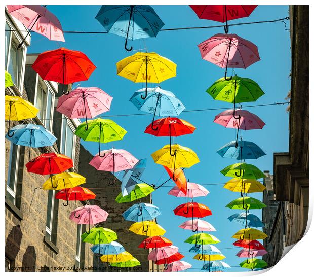 Colourful umbrellas in Aberdeen Print by Chris Yaxley