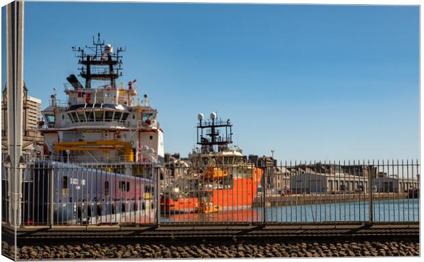 Large industrial boat in Aberdeen dockland area Canvas Print by Chris Yaxley