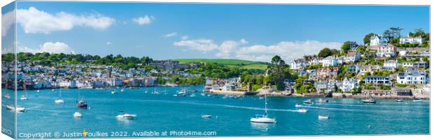 Panoramic view of Dartmouth and Kingswear, Devon Canvas Print by Justin Foulkes