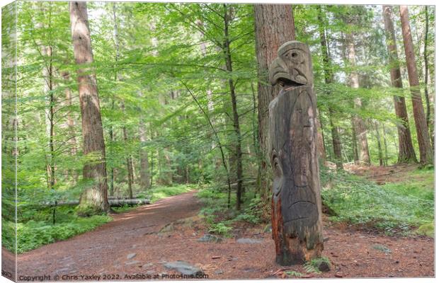 Wooden totem pole in Dunkeld, Perthshire Canvas Print by Chris Yaxley