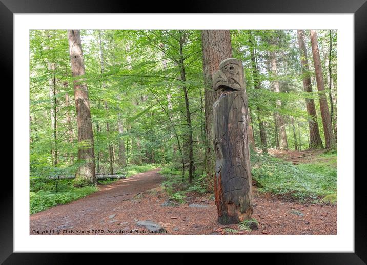 Wooden totem pole in Dunkeld, Perthshire Framed Mounted Print by Chris Yaxley