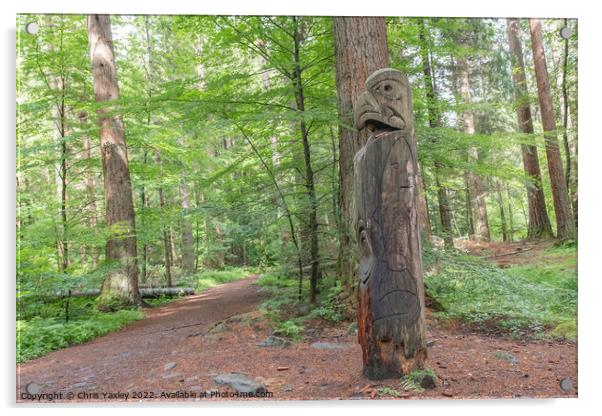 Wooden totem pole in Dunkeld, Perthshire Acrylic by Chris Yaxley