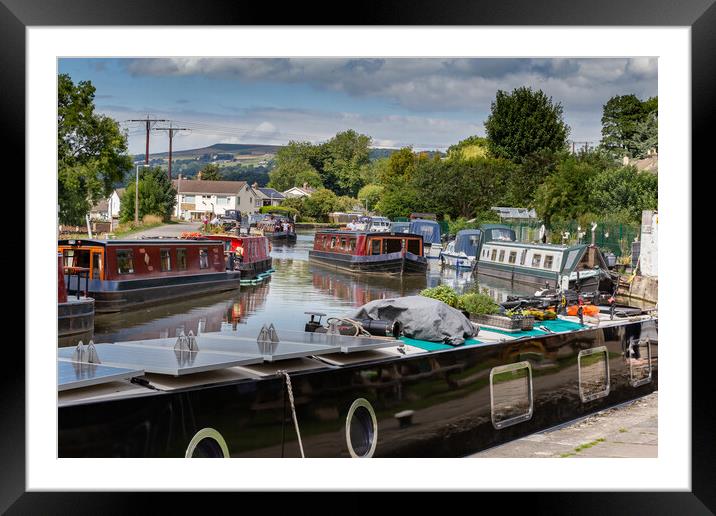 Narrowboats on the Leeds Liverpool Canal at Bingle Framed Mounted Print by Ros Crosland