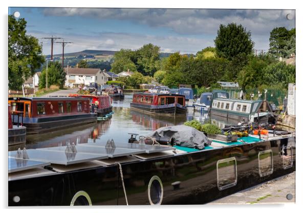 Narrowboats on the Leeds Liverpool Canal at Bingle Acrylic by Ros Crosland