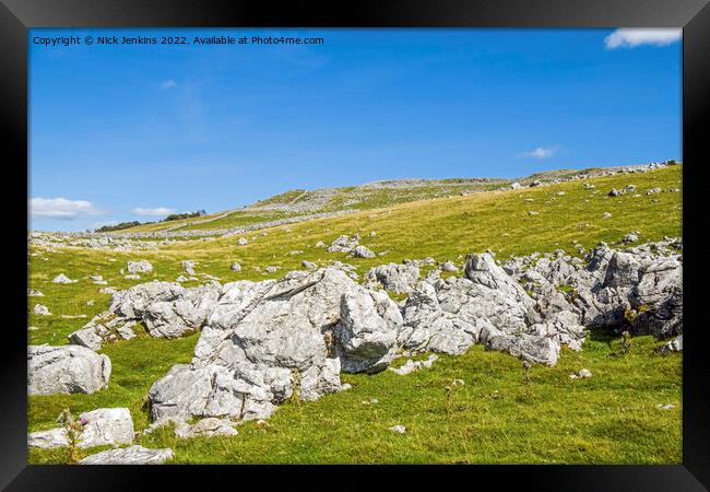 Clouds and Limestone Rock on side road to Uldale   Framed Print by Nick Jenkins