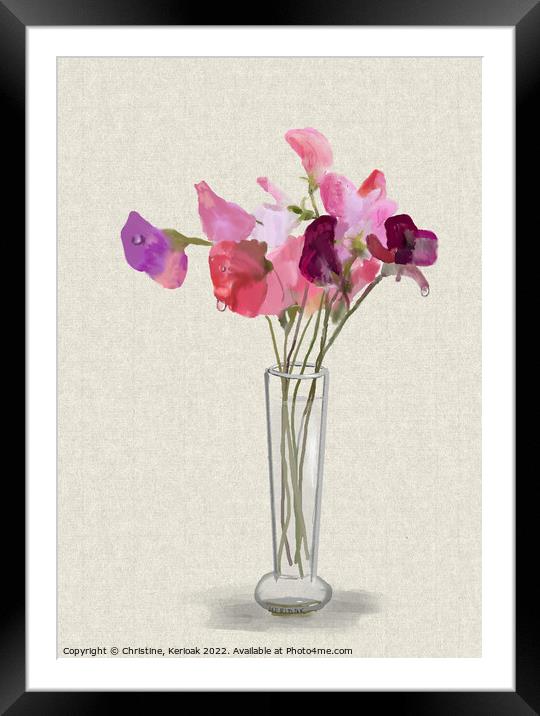 Sweet Peas Watercolour Painting Framed Mounted Print by Christine Kerioak