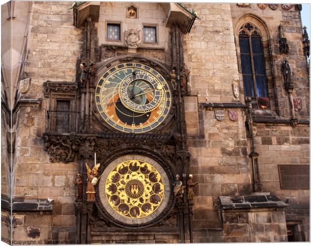 Prague Astrological Clock Canvas Print by Sally Wallis