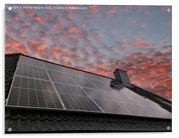 Solar panels producing clean energy on a roof of a residential h Acrylic by Michael Piepgras