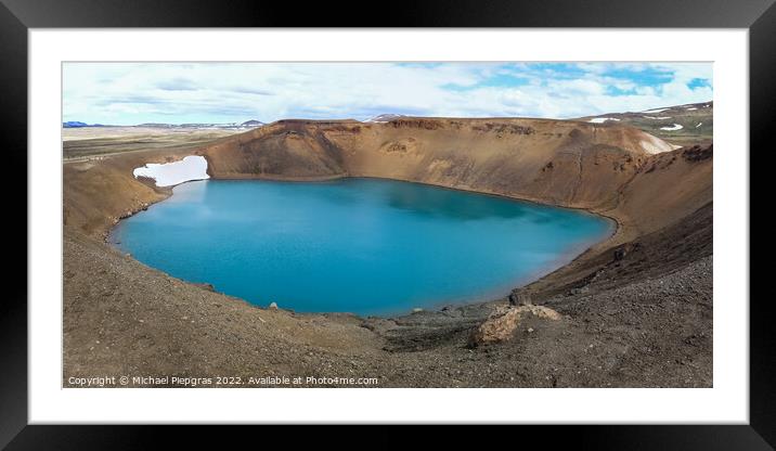 The crystal clear deep blue lake Krafla on Iceland. Framed Mounted Print by Michael Piepgras