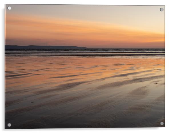 Glorious sunset afterglow at Westward Ho! Acrylic by Tony Twyman