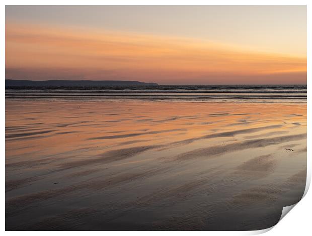 Glorious sunset afterglow at Westward Ho! Print by Tony Twyman