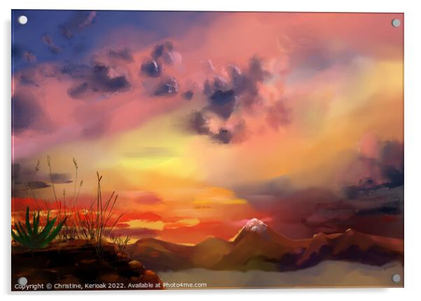 Sunset Painting Acrylic by Christine Kerioak