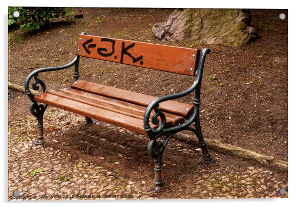Graffiti on a park bench Acrylic by Sally Wallis