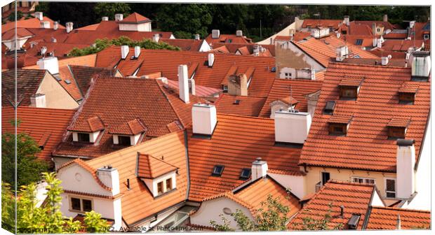 Roofs of houses in Prague Canvas Print by Sally Wallis