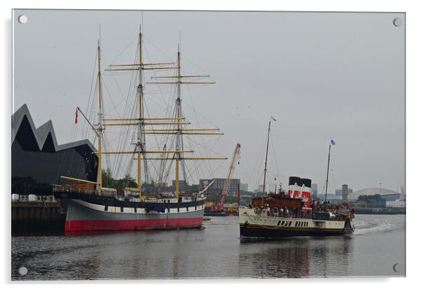 Paddle steamer Waverley and Glenlee tall ship Acrylic by Allan Durward Photography
