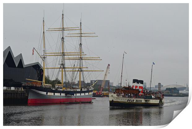 Paddle steamer Waverley and Glenlee tall ship Print by Allan Durward Photography