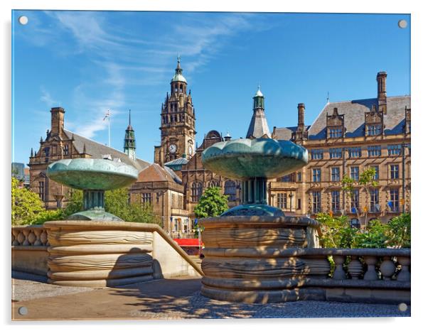 Sheffield Town Hall & entrance to Peace Gardens  Acrylic by Darren Galpin