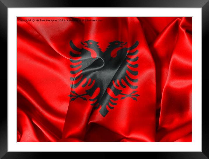 Albania flag - realistic waving fabric flag Framed Mounted Print by Michael Piepgras