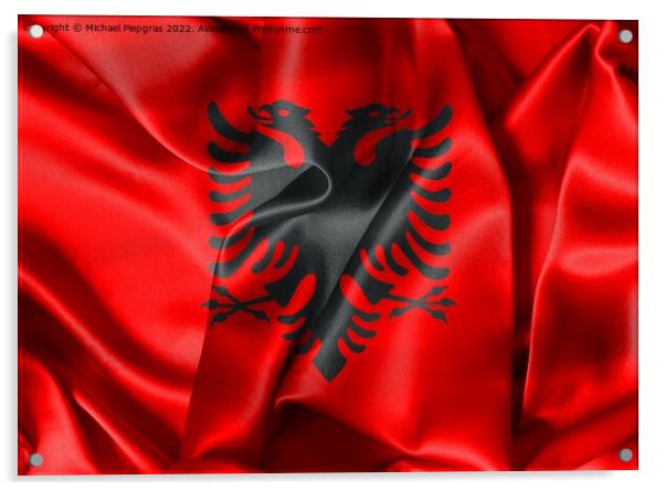 Albania flag - realistic waving fabric flag Acrylic by Michael Piepgras