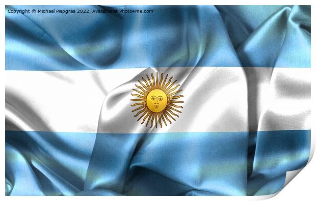 Argentina flag - realistic waving fabric flag Print by Michael Piepgras