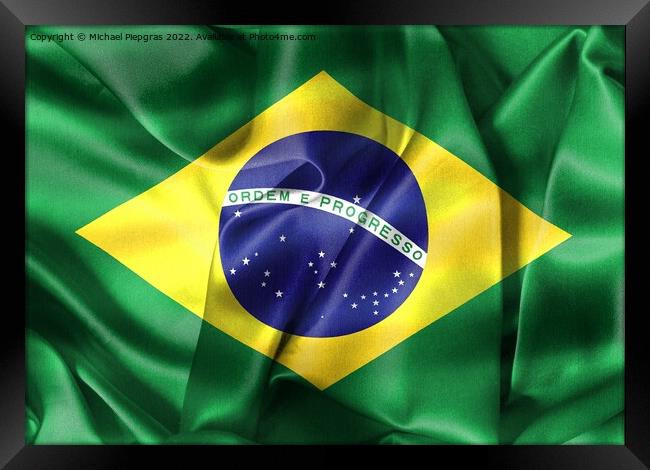 Brazil flag - realistic waving fabric flag Framed Print by Michael Piepgras